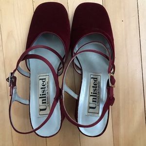Burgundy velvet sandals